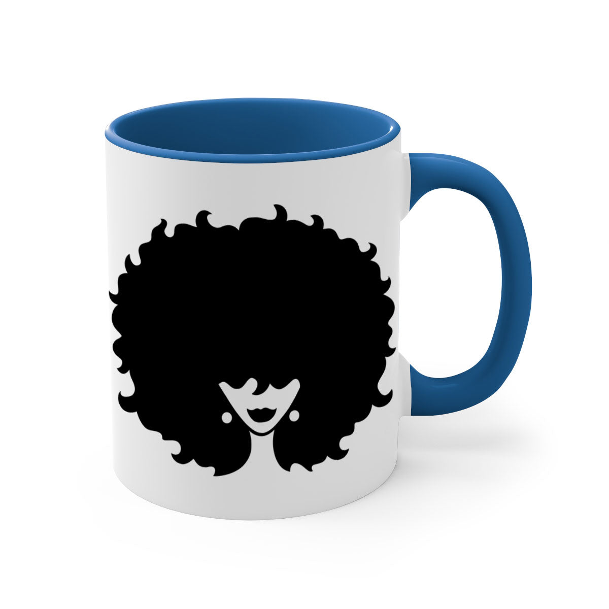 Afro Woman 69# Mug featuring a vibrant design with a glossy finish, available in multiple colors and sizes.