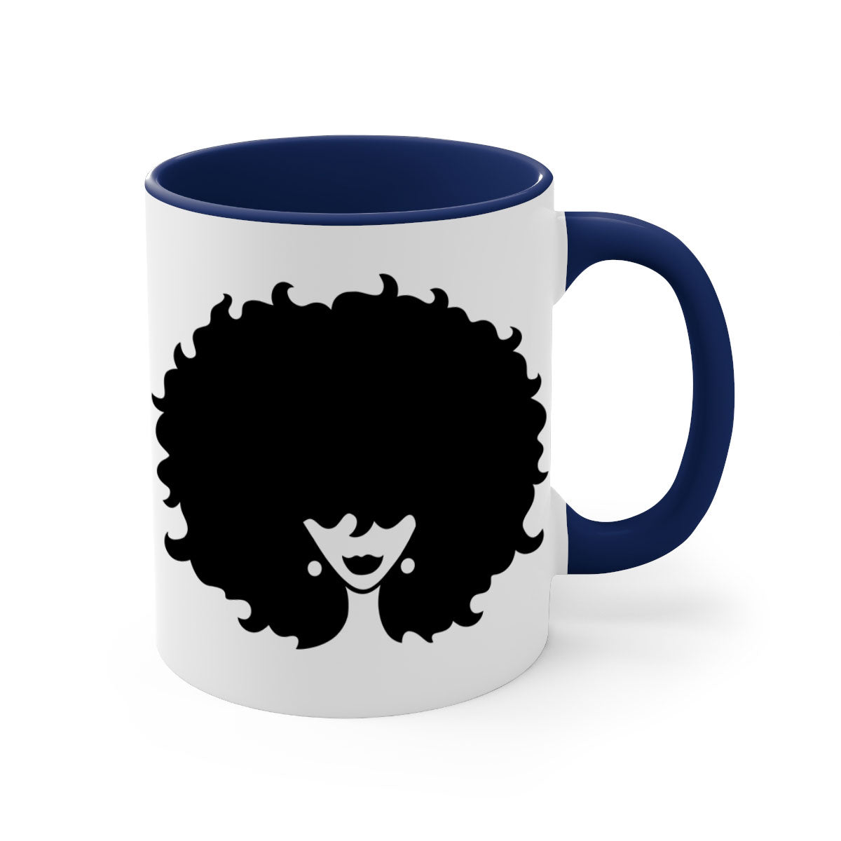 Afro Woman 69# Mug featuring a vibrant design with a glossy finish, available in multiple colors and sizes.