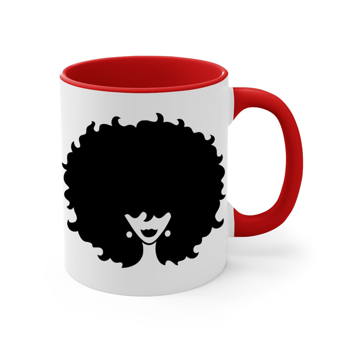 Afro woman64# Mug featuring a glossy finish, colored handle, and interior, available in multiple colors and sizes.