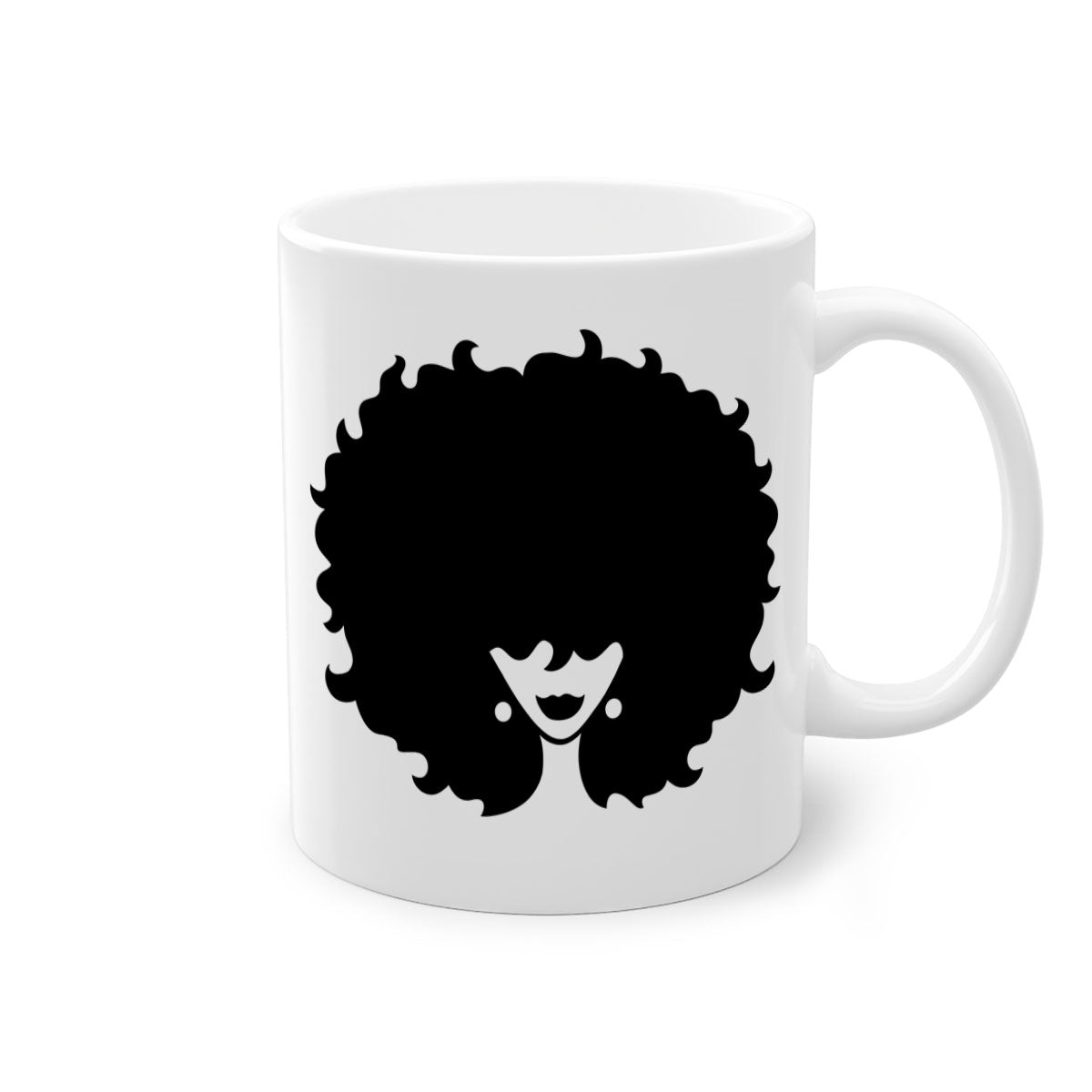 Afro woman64# Mug featuring a glossy finish, colored handle, and interior, available in multiple colors and sizes.