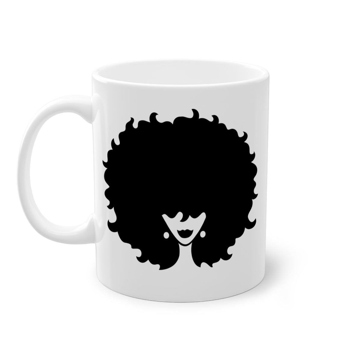 Afro woman64# Mug featuring a glossy finish, colored handle, and interior, available in multiple colors and sizes.