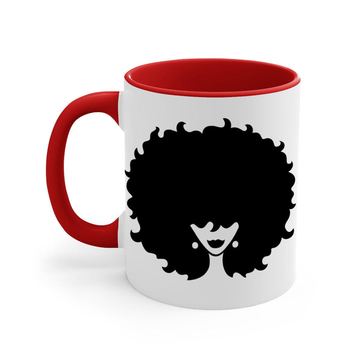 Afro woman64# Mug featuring a glossy finish, colored handle, and interior, available in multiple colors and sizes.