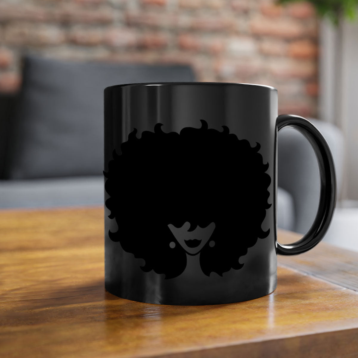 Afro woman64# Mug featuring a glossy finish, colored handle, and interior, available in multiple colors and sizes.