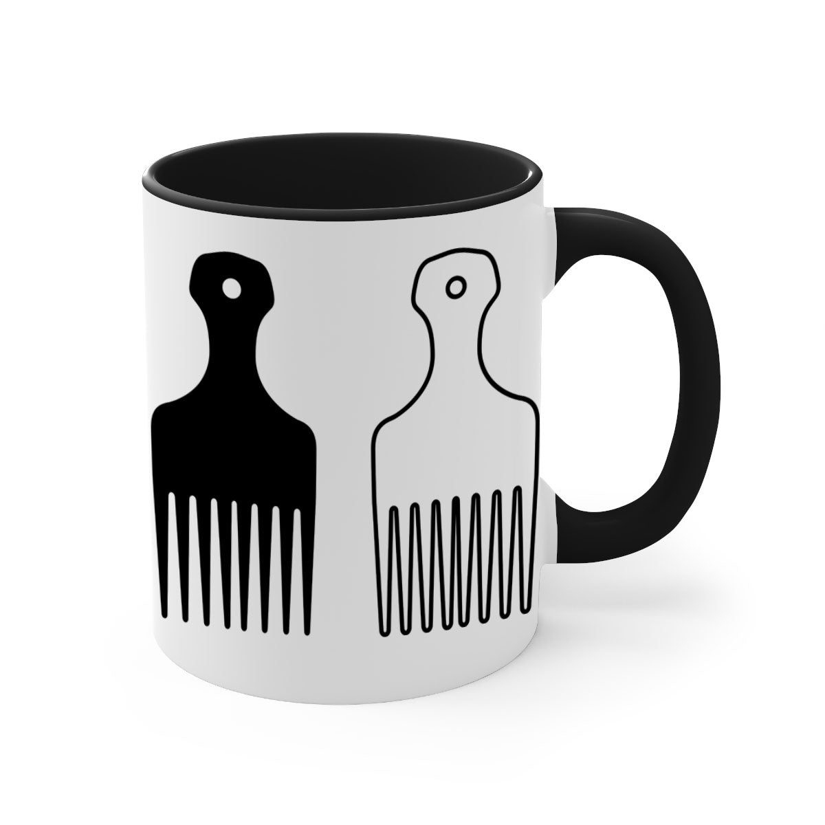 Afrohairpick 273# Mug featuring a two-tone design with a colored handle and glossy finish, available in multiple colors.