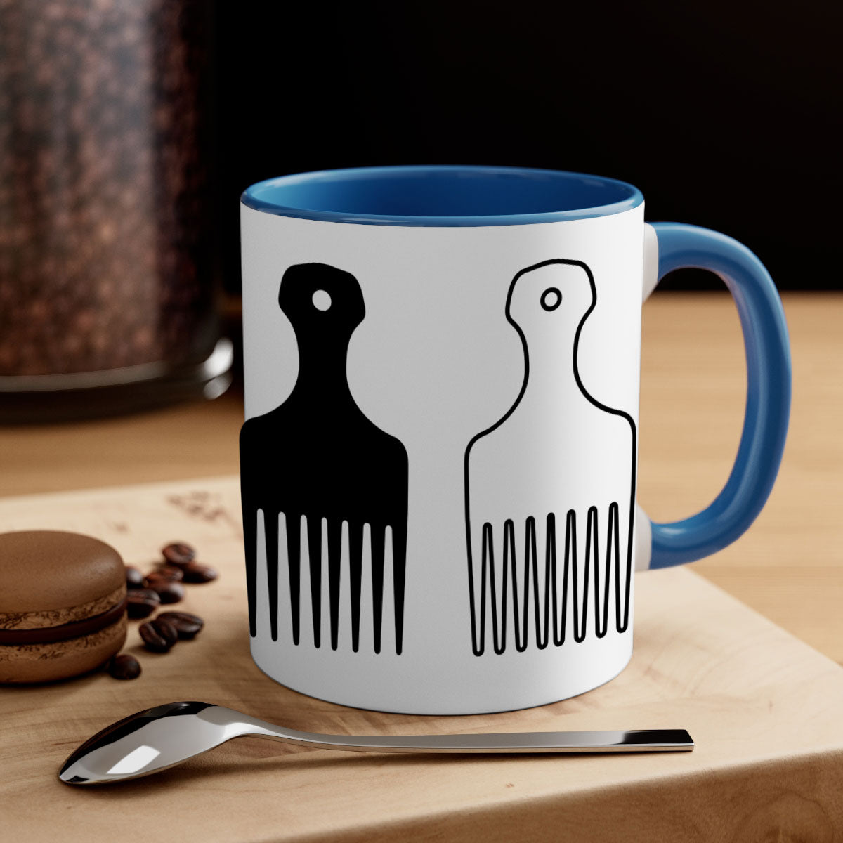 Afrohairpick 273# Mug featuring a two-tone design with a colored handle and glossy finish, available in multiple colors.
