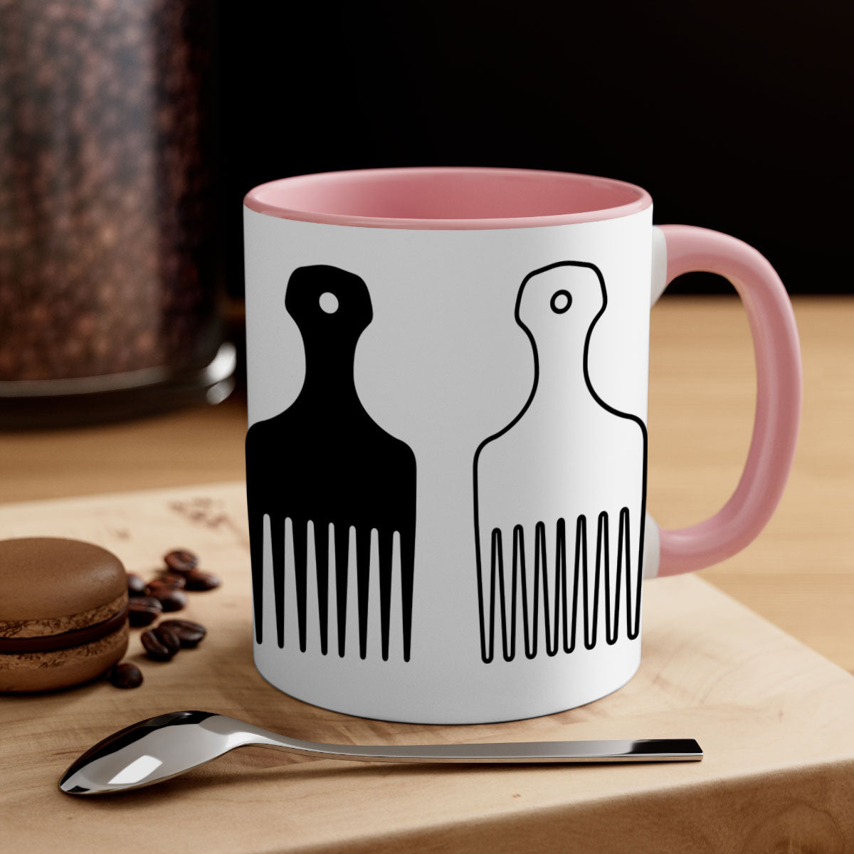Afrohairpick 273# Mug featuring a two-tone design with a colored handle and glossy finish, available in multiple colors.