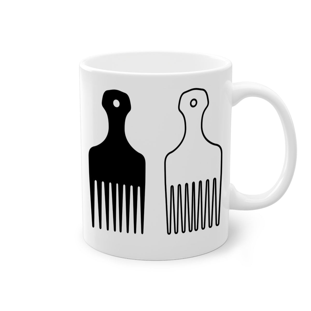 Afrohairpick 273# Mug featuring a two-tone design with a colored handle and glossy finish, available in multiple colors.