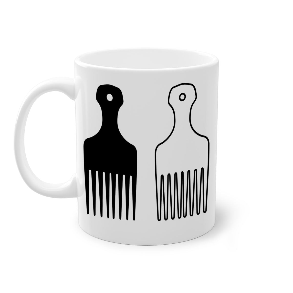 Afrohairpick 273# Mug featuring a two-tone design with a colored handle and glossy finish, available in multiple colors.