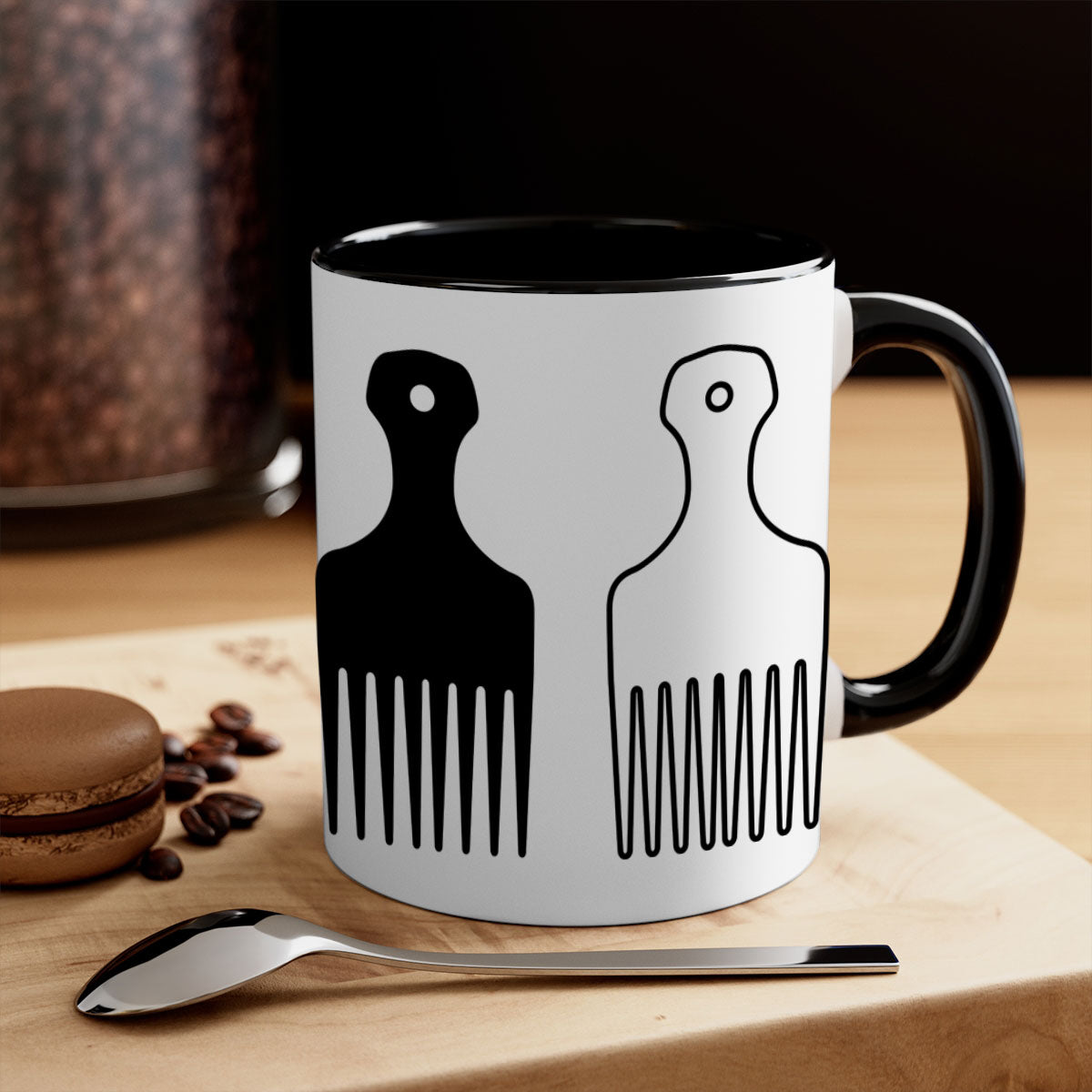 Afrohairpick 273# Mug featuring a two-tone design with a colored handle and glossy finish, available in multiple colors.