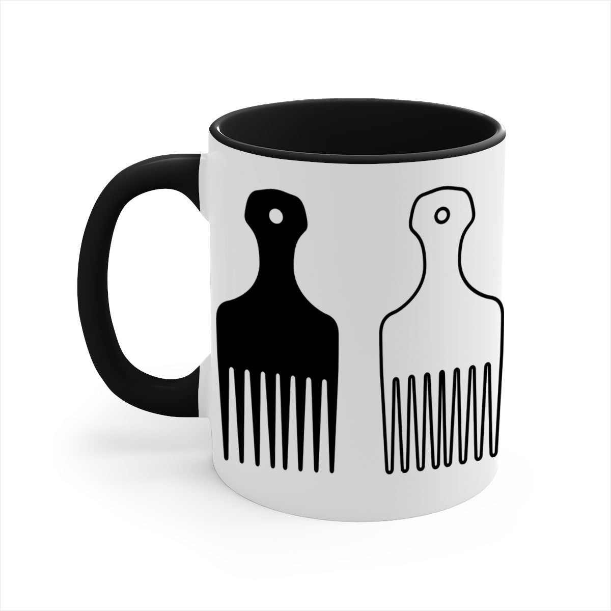 Afrohairpick 273# Mug featuring a two-tone design with a colored handle and glossy finish, available in multiple colors.