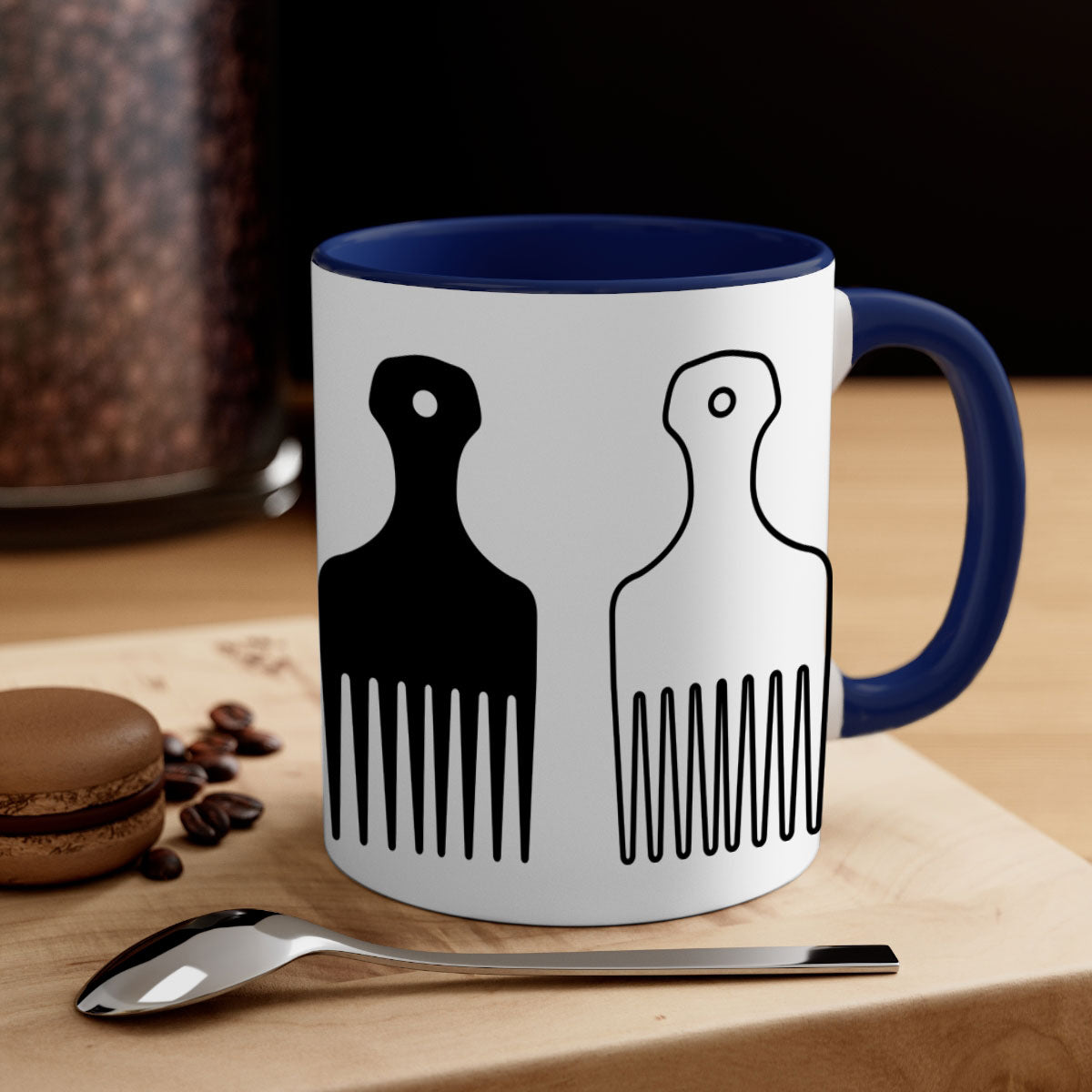 Afrohairpick 273# Mug featuring a two-tone design with a colored handle and glossy finish, available in multiple colors.