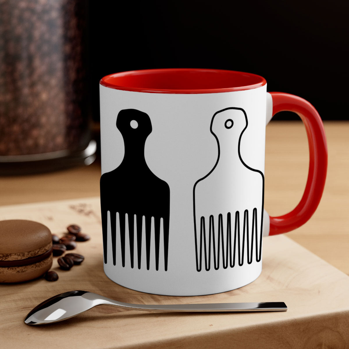 Afrohairpick 273# Mug featuring a two-tone design with a colored handle and glossy finish, available in multiple colors.