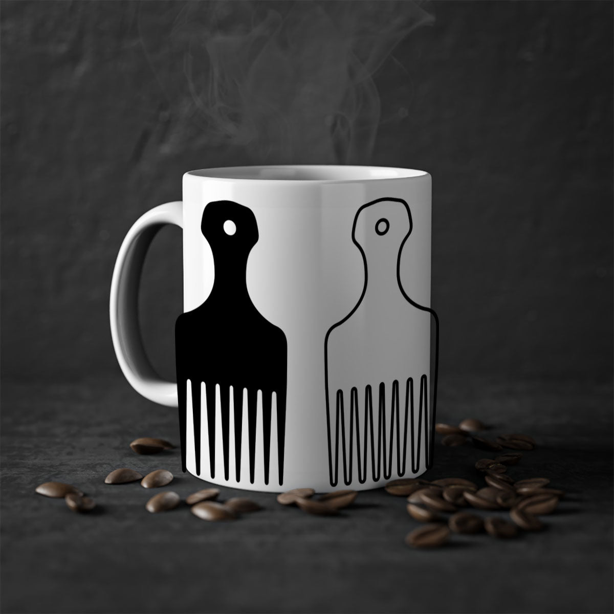 Afrohairpick 273# Mug featuring a two-tone design with a colored handle and glossy finish, available in multiple colors.