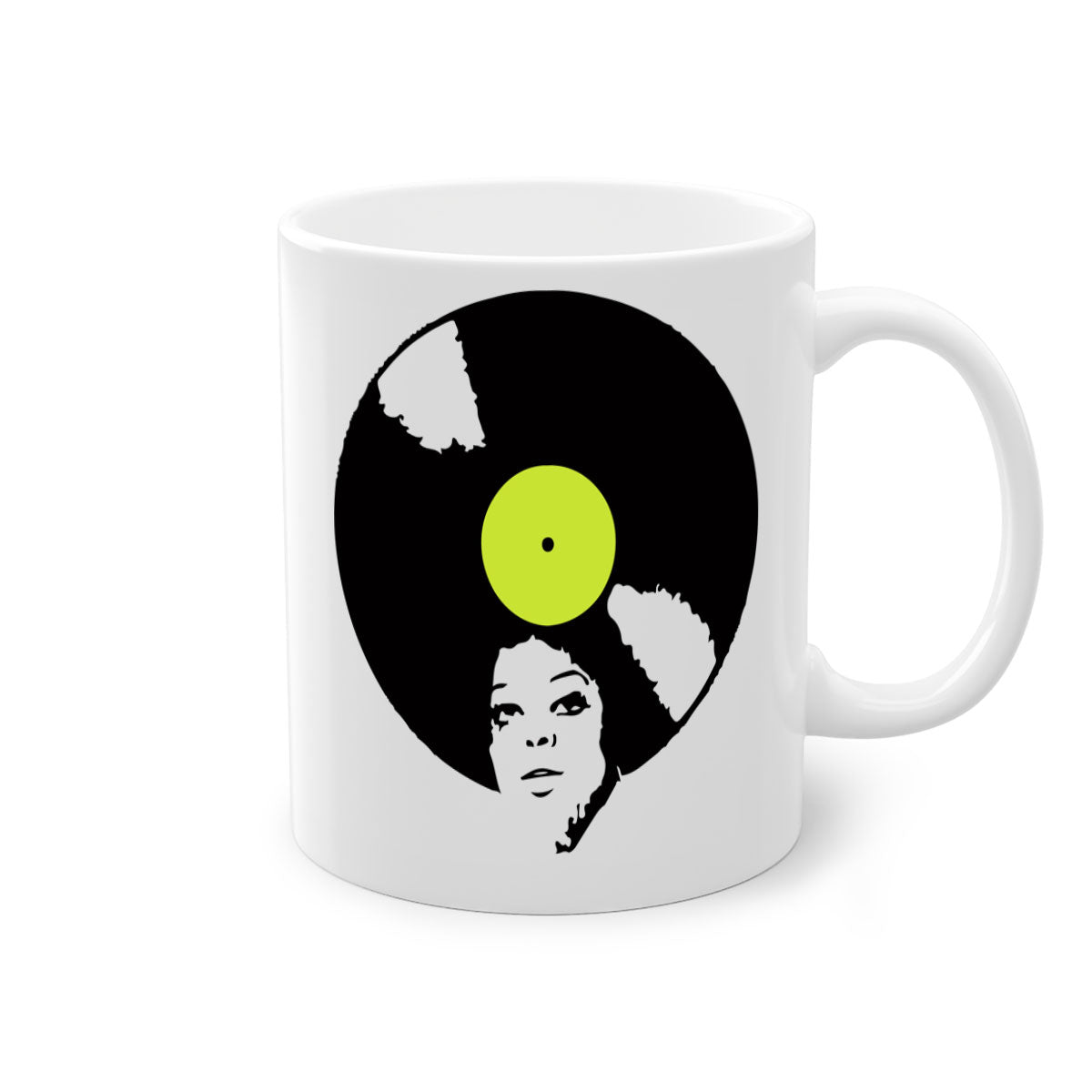 Afrovinyl 63# Mug featuring a glossy finish, colorful handle, and interior, designed for black women and girls, available in multiple colors.