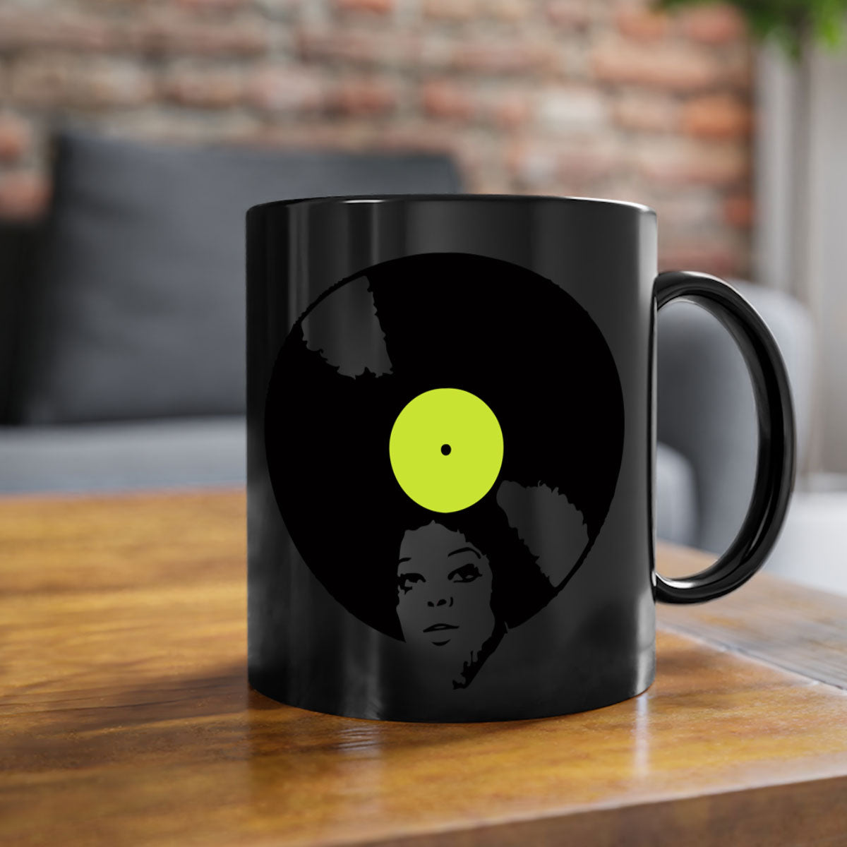 Afrovinyl 63# Mug featuring a glossy finish, colorful handle, and interior, designed for black women and girls, available in multiple colors.