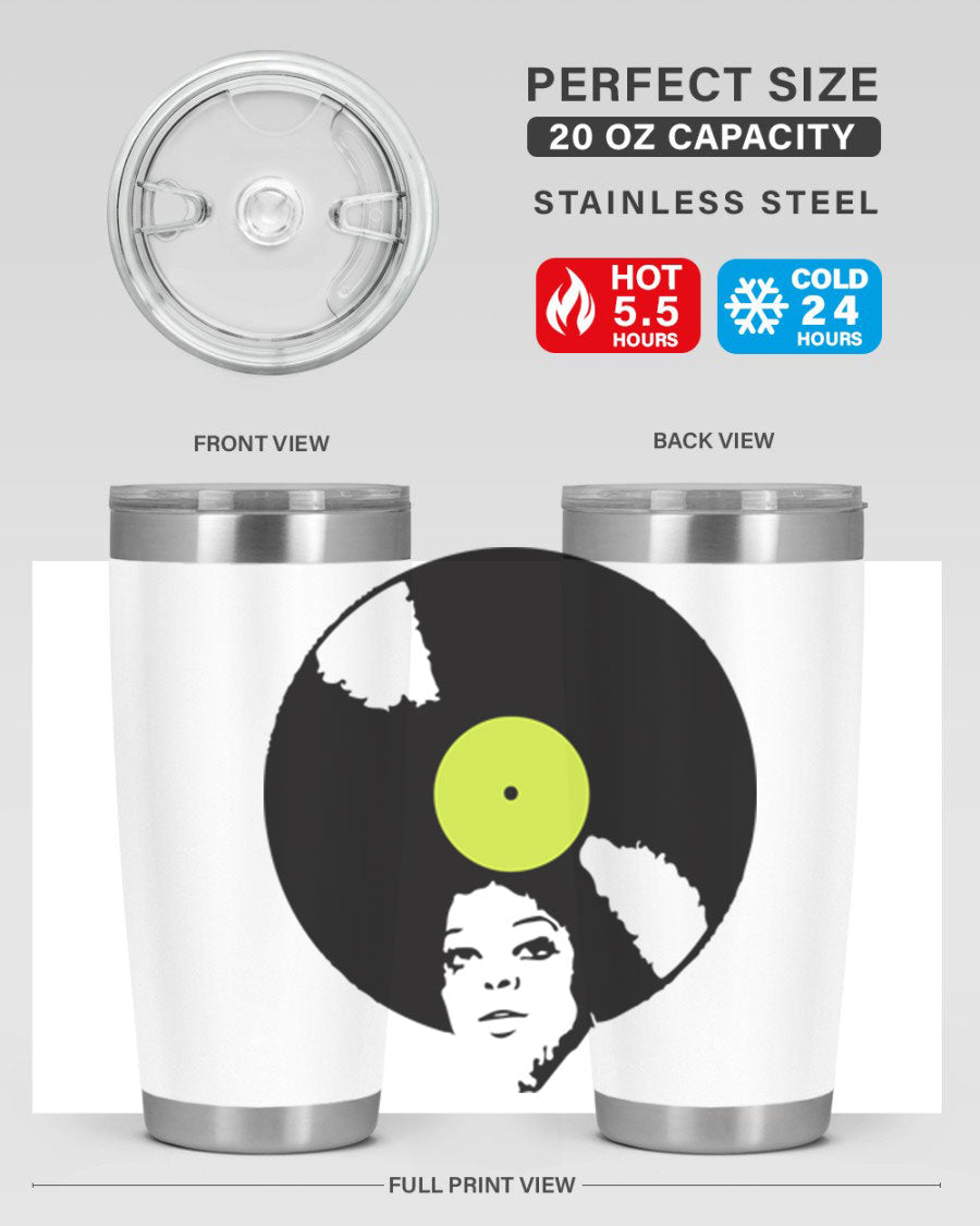 Afrovinyl 63# Tumbler in stainless steel with vibrant design, perfect for women and girls, showcasing its double wall vacuum insulation.