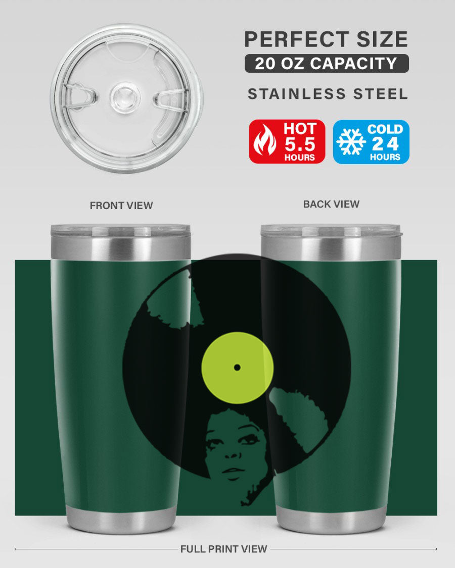 Afrovinyl 63# Tumbler in stainless steel with vibrant design, perfect for women and girls, showcasing its double wall vacuum insulation.