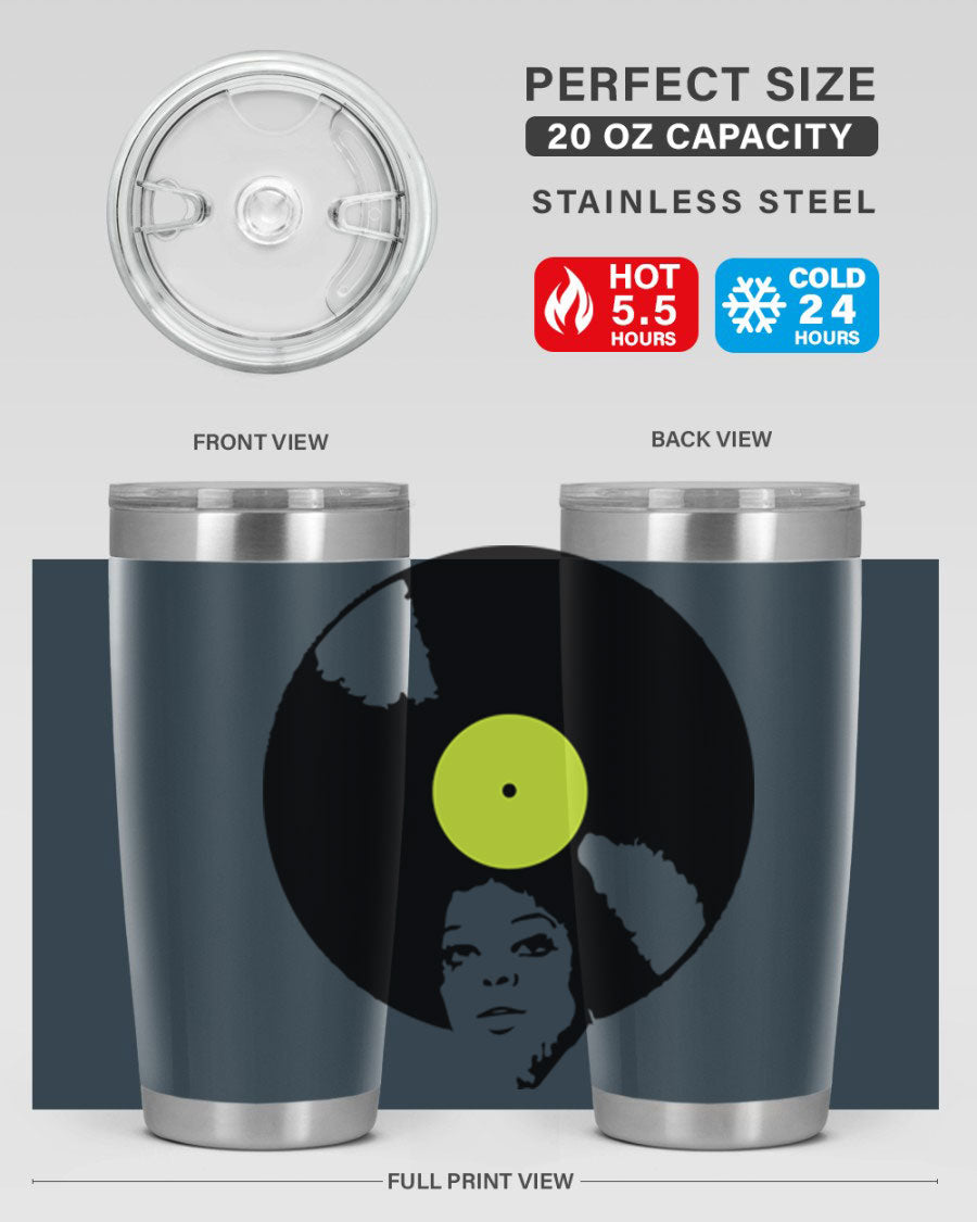 Afrovinyl 63# Tumbler in stainless steel with vibrant design, perfect for women and girls, showcasing its double wall vacuum insulation.