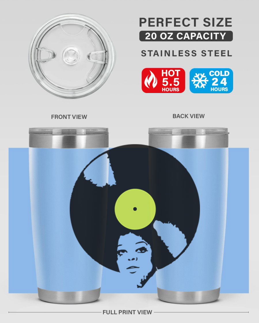 Afrovinyl 63# Tumbler in stainless steel with vibrant design, perfect for women and girls, showcasing its double wall vacuum insulation.