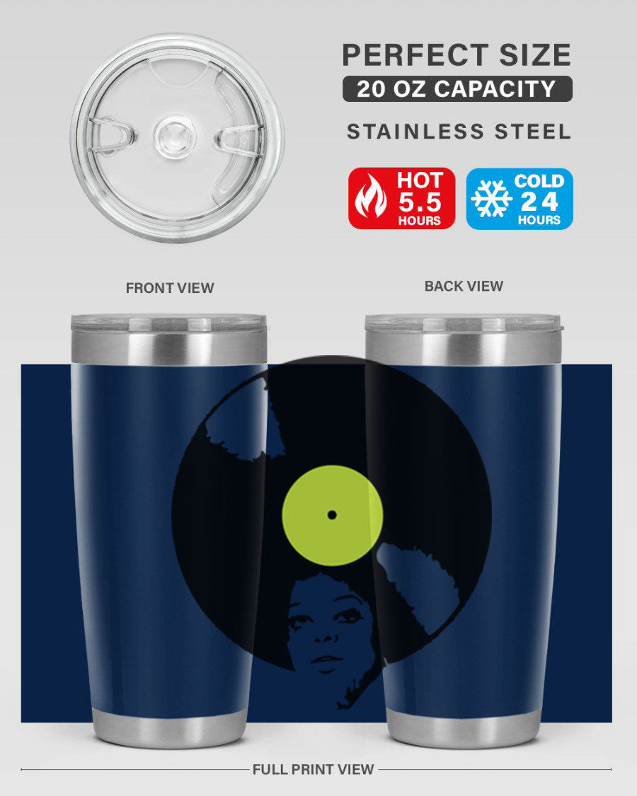 Afrovinyl 63# Tumbler in stainless steel with vibrant design, perfect for women and girls, showcasing its double wall vacuum insulation.