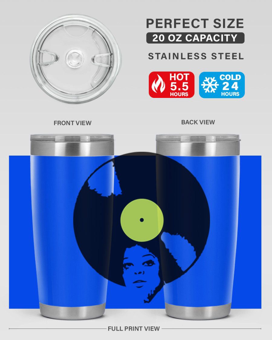 Afrovinyl 63# Tumbler in stainless steel with vibrant design, perfect for women and girls, showcasing its double wall vacuum insulation.