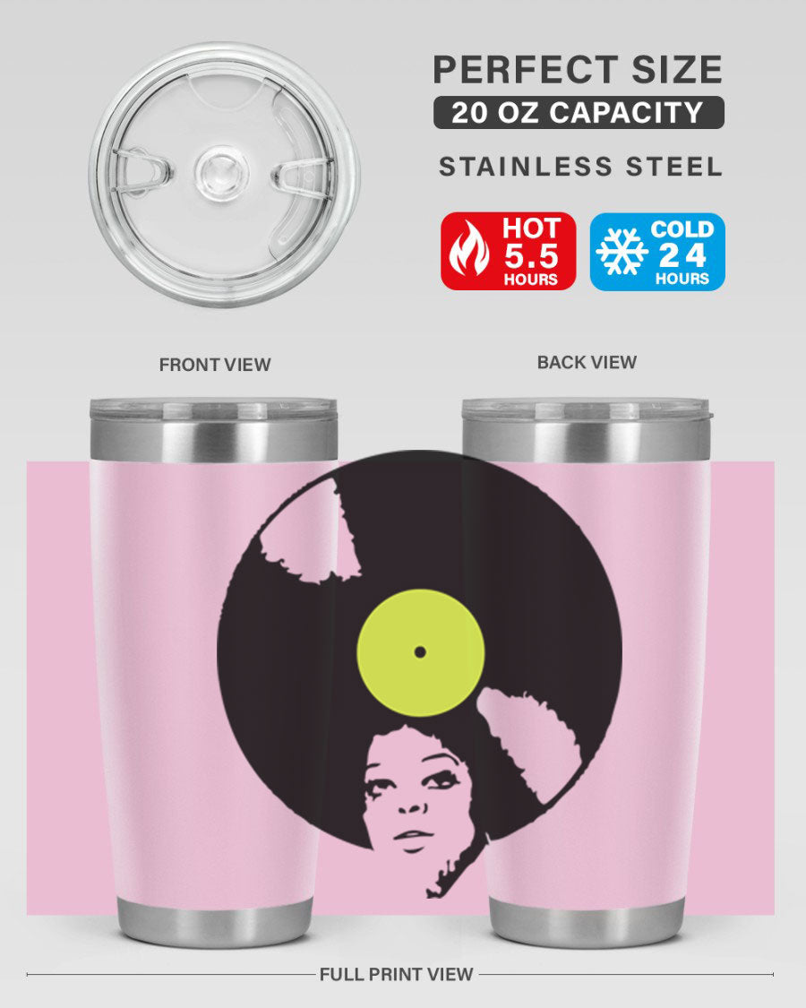 Afrovinyl 63# Tumbler in stainless steel with vibrant design, perfect for women and girls, showcasing its double wall vacuum insulation.