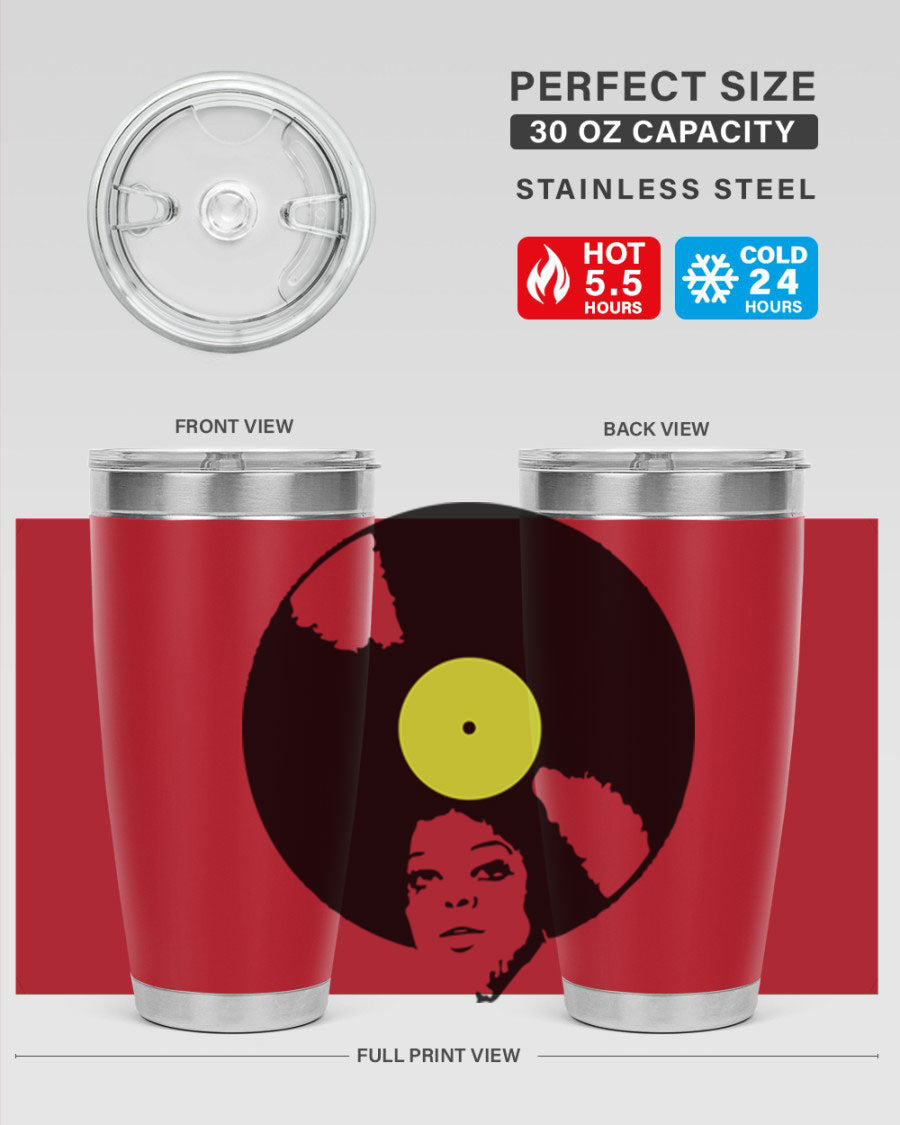 Afrovinyl 63# Tumbler in stainless steel with vibrant design, perfect for women and girls, showcasing its double wall vacuum insulation.