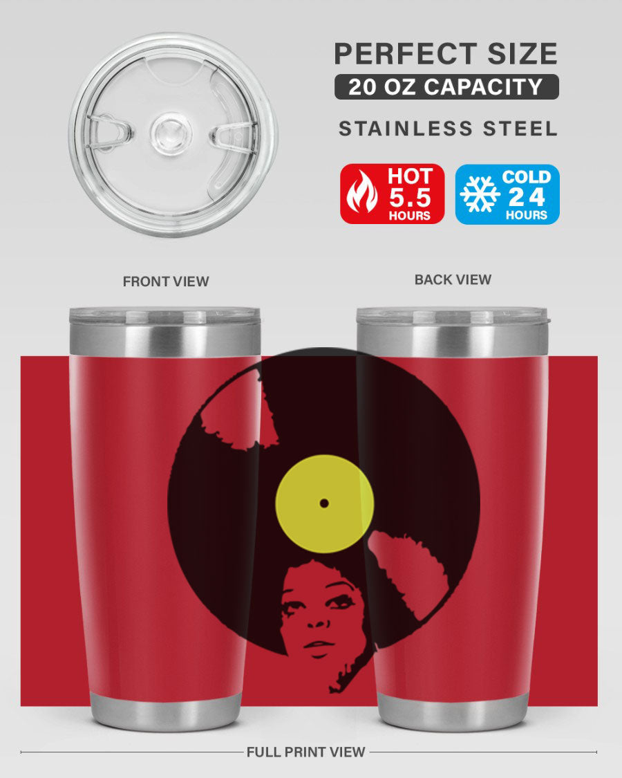 Afrovinyl 63# Tumbler in stainless steel with vibrant design, perfect for women and girls, showcasing its double wall vacuum insulation.