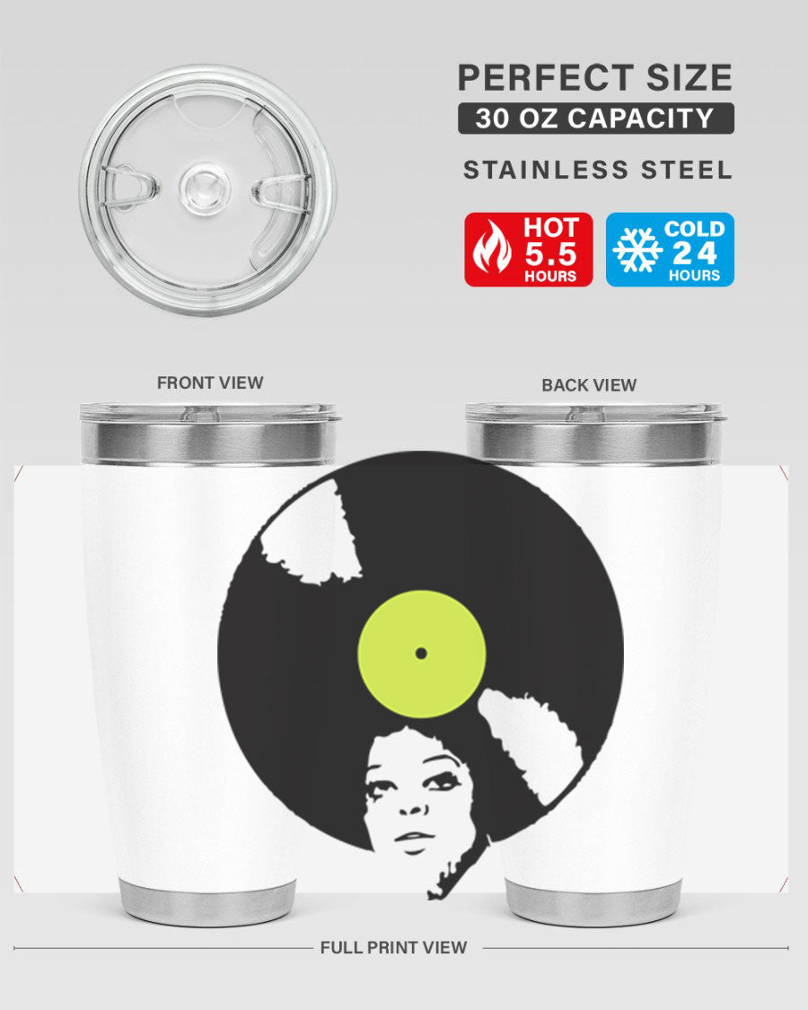 Afrovinyl 63# Tumbler in stainless steel with vibrant design, perfect for women and girls, showcasing its double wall vacuum insulation.