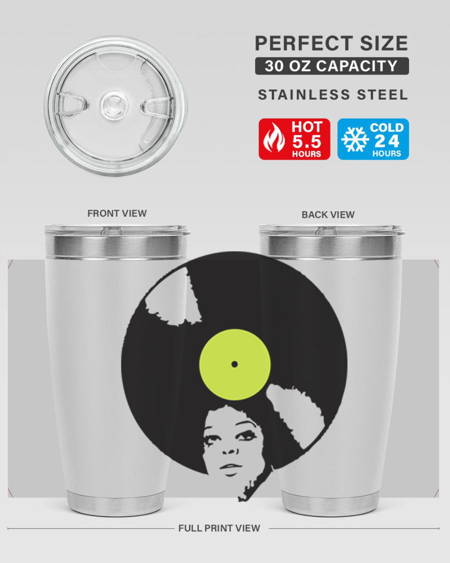 Afrovinyl 63# Tumbler in stainless steel with vibrant design, perfect for women and girls, showcasing its double wall vacuum insulation.