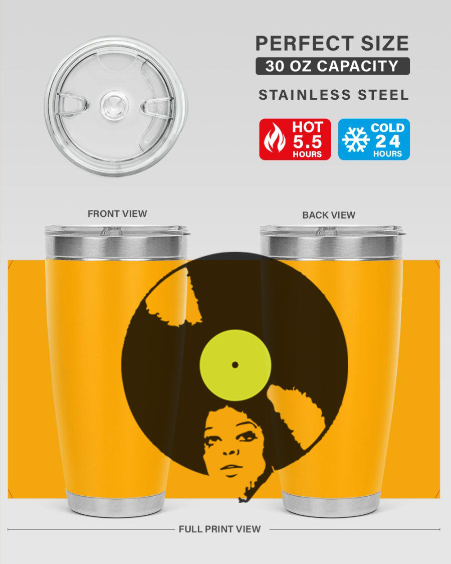 Afrovinyl 63# Tumbler in stainless steel with vibrant design, perfect for women and girls, showcasing its double wall vacuum insulation.