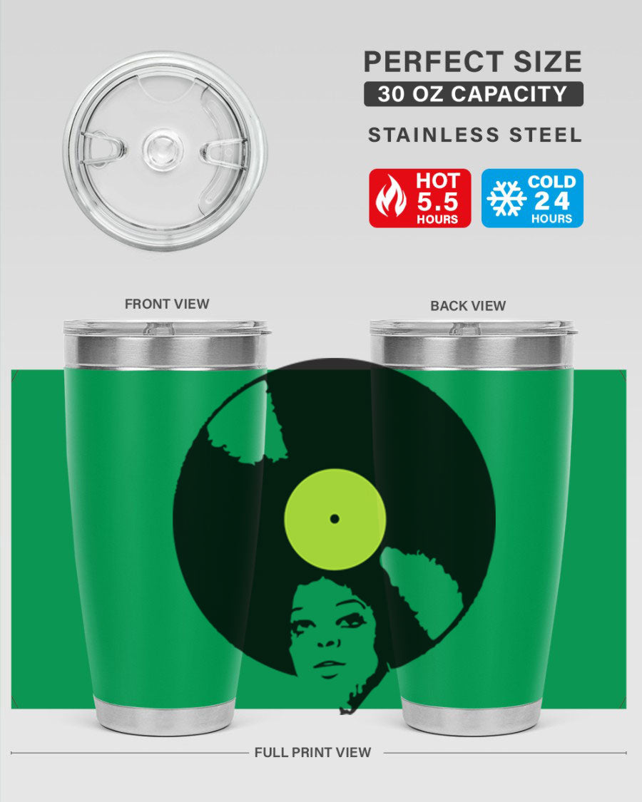 Afrovinyl 63# Tumbler in stainless steel with vibrant design, perfect for women and girls, showcasing its double wall vacuum insulation.