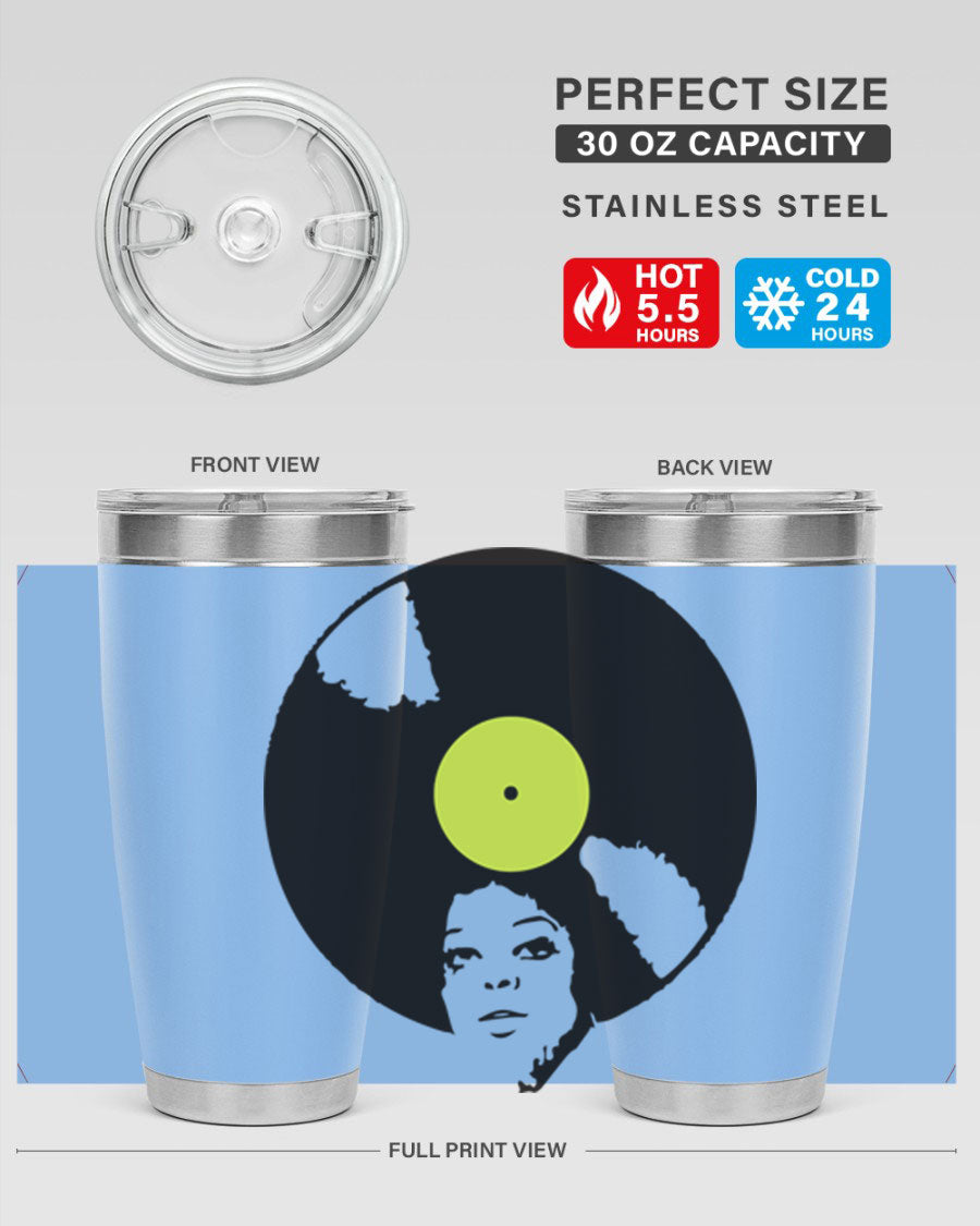 Afrovinyl 63# Tumbler in stainless steel with vibrant design, perfect for women and girls, showcasing its double wall vacuum insulation.