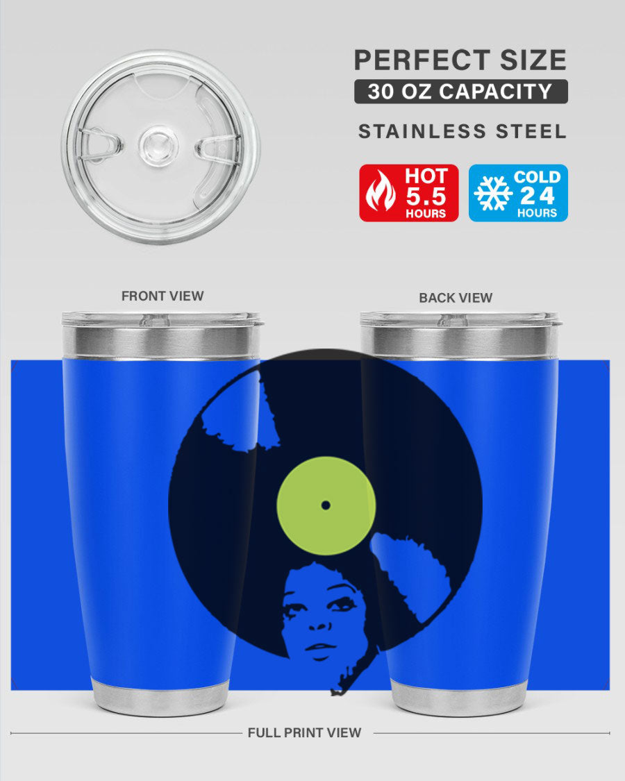 Afrovinyl 63# Tumbler in stainless steel with vibrant design, perfect for women and girls, showcasing its double wall vacuum insulation.
