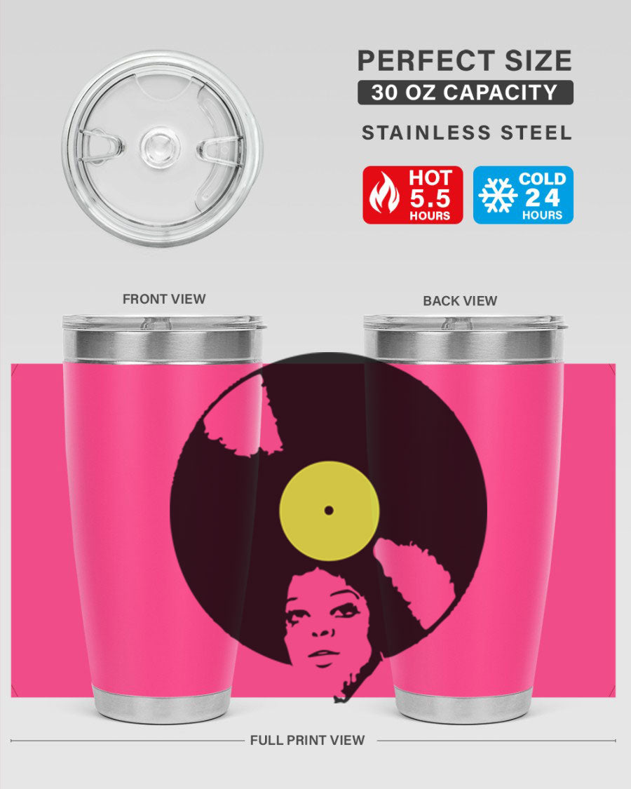 Afrovinyl 63# Tumbler in stainless steel with vibrant design, perfect for women and girls, showcasing its double wall vacuum insulation.
