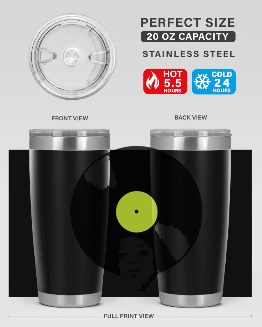 Afrovinyl 63# Tumbler in stainless steel with vibrant design, perfect for women and girls, showcasing its double wall vacuum insulation.