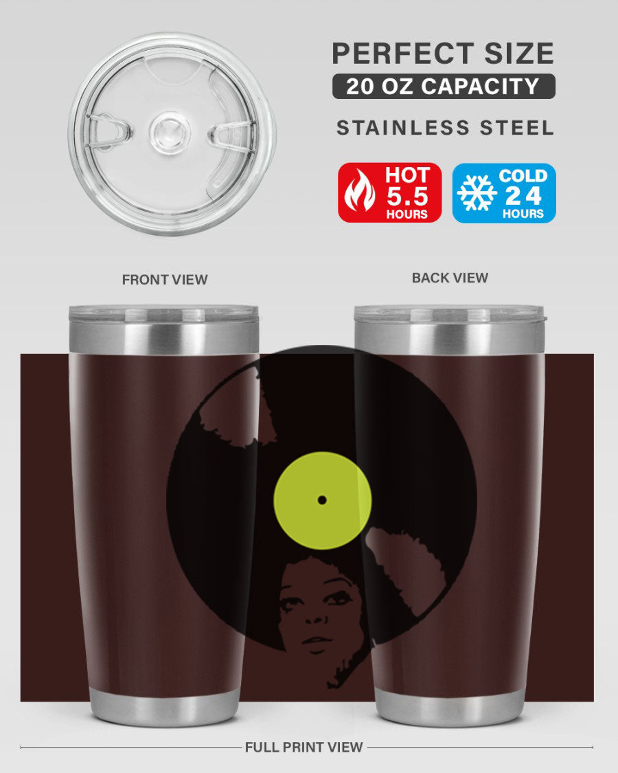 Afrovinyl 63# Tumbler in stainless steel with vibrant design, perfect for women and girls, showcasing its double wall vacuum insulation.