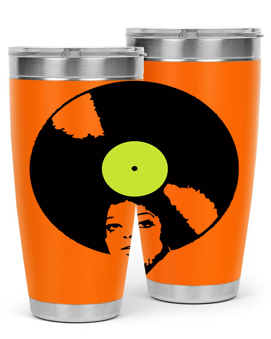 Afrovinyl 63# Tumbler in stainless steel with vibrant design, perfect for women and girls, showcasing its double wall vacuum insulation.