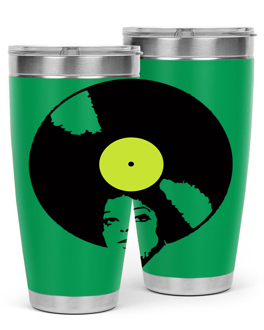 Afrovinyl 63# Tumbler in stainless steel with vibrant design, perfect for women and girls, showcasing its double wall vacuum insulation.