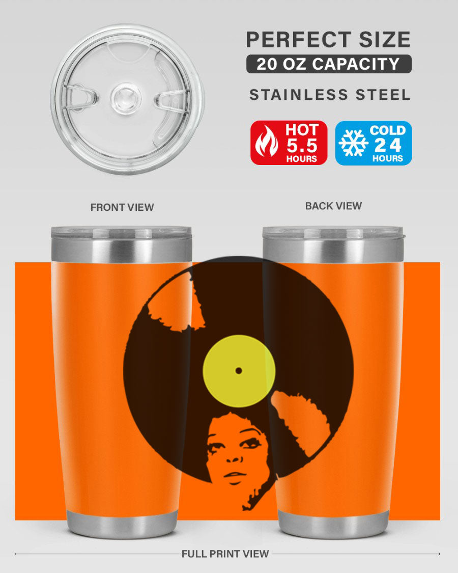 Afrovinyl 63# Tumbler in stainless steel with vibrant design, perfect for women and girls, showcasing its double wall vacuum insulation.