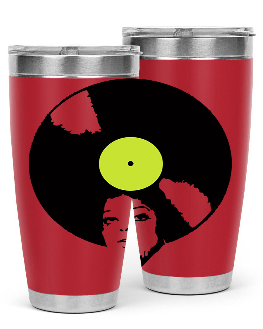 Afrovinyl 63# Tumbler in stainless steel with vibrant design, perfect for women and girls, showcasing its double wall vacuum insulation.