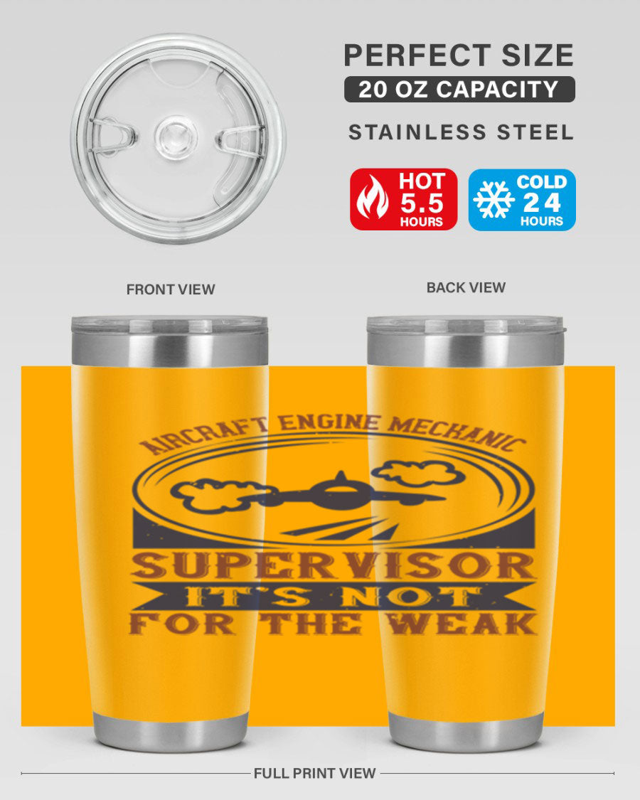 Aircraft Engine Mechanic Supervisor tumbler showcasing a stainless steel design with a drink-thru lid, perfect for hot and cold beverages.