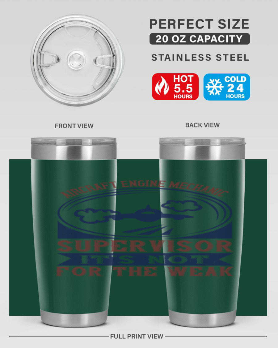 Aircraft Engine Mechanic Supervisor tumbler, double wall vacuum stainless steel with copper lining, featuring a drink-thru lid.