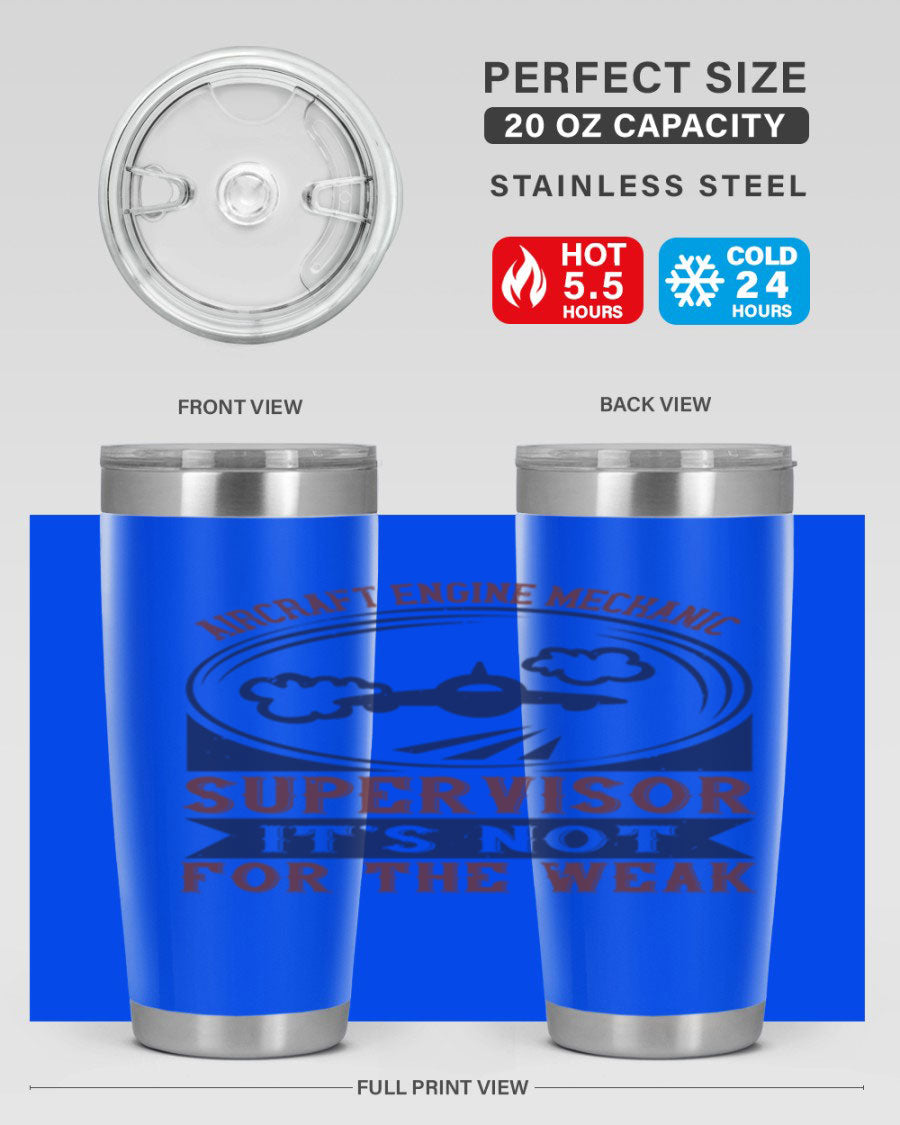 Aircraft Engine Mechanic Supervisor tumbler, double wall vacuum stainless steel with copper lining, featuring a drink-thru lid.