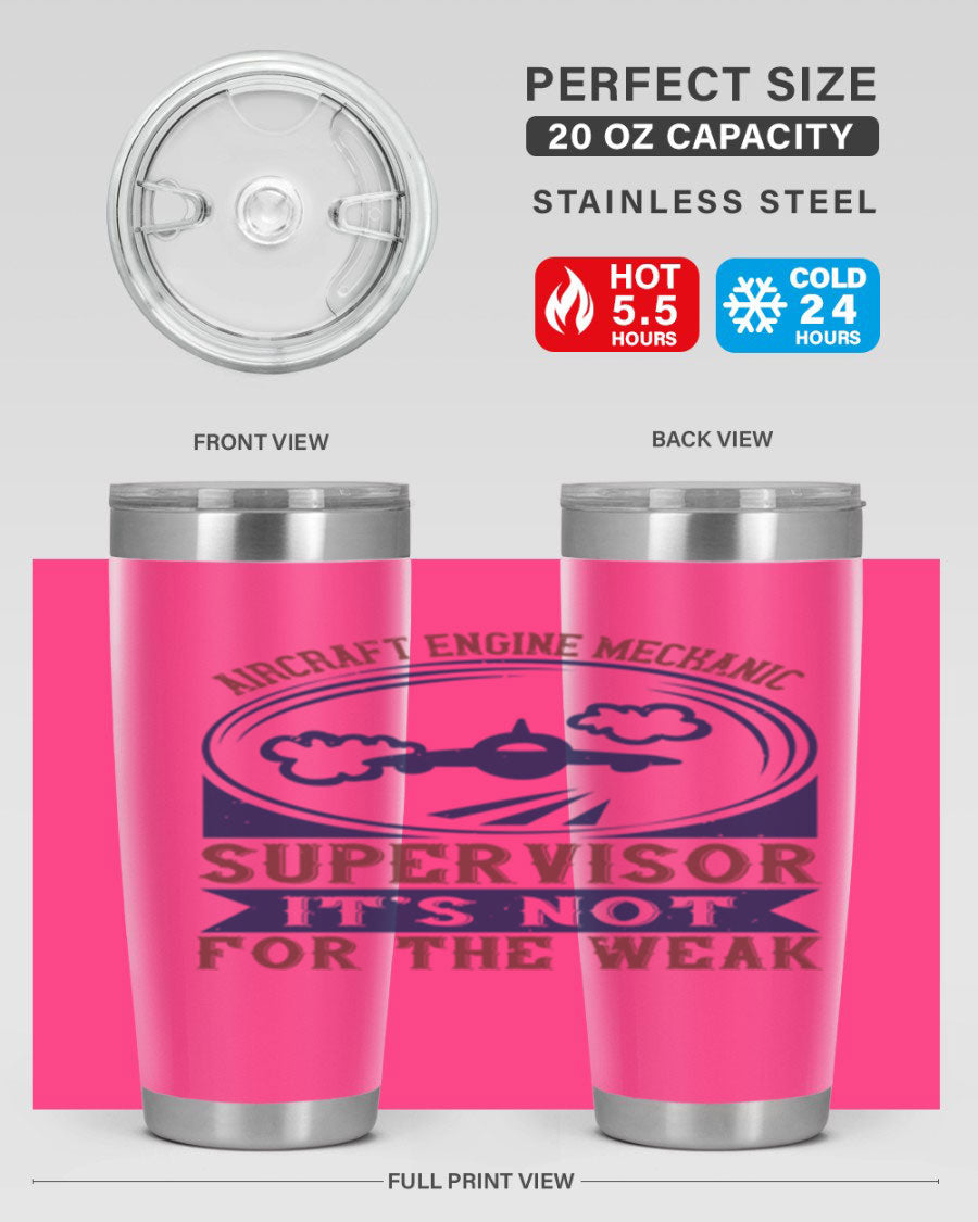 Aircraft Engine Mechanic Supervisor tumbler, double wall vacuum stainless steel with copper lining, featuring a drink-thru lid.