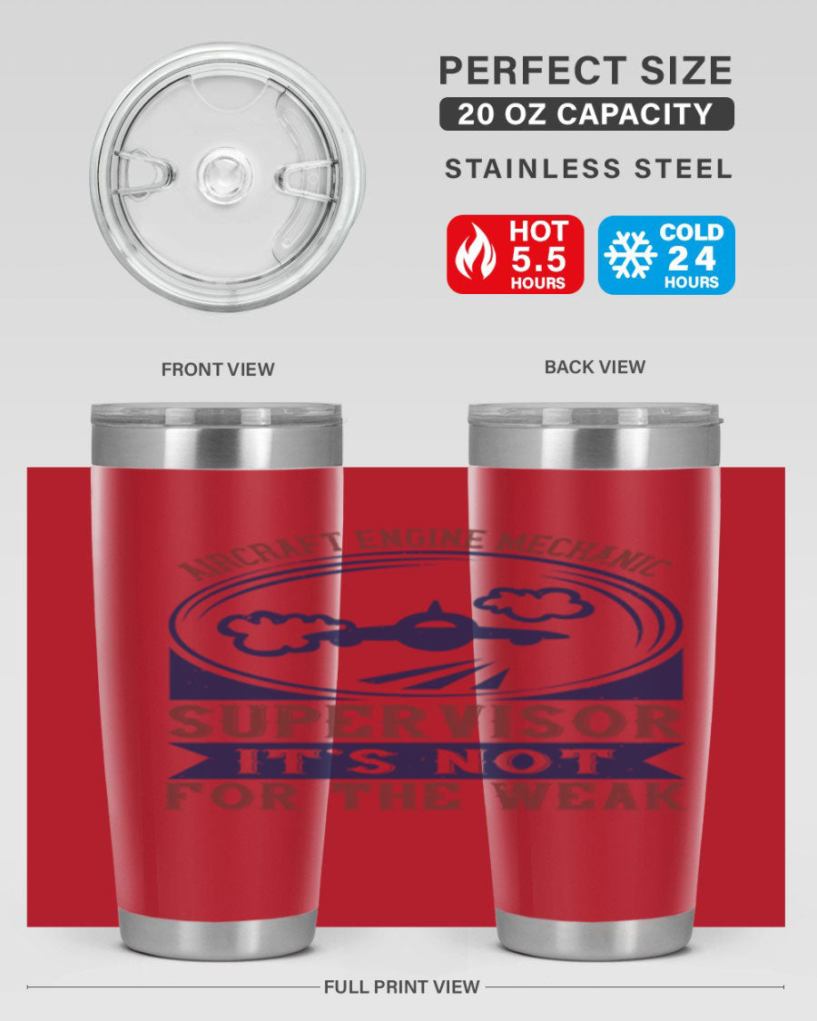 Aircraft Engine Mechanic Supervisor tumbler, double wall vacuum stainless steel with copper lining, featuring a drink-thru lid.