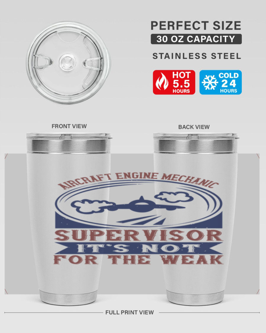 Aircraft Engine Mechanic Supervisor tumbler, double wall vacuum stainless steel with copper lining, featuring a drink-thru lid.