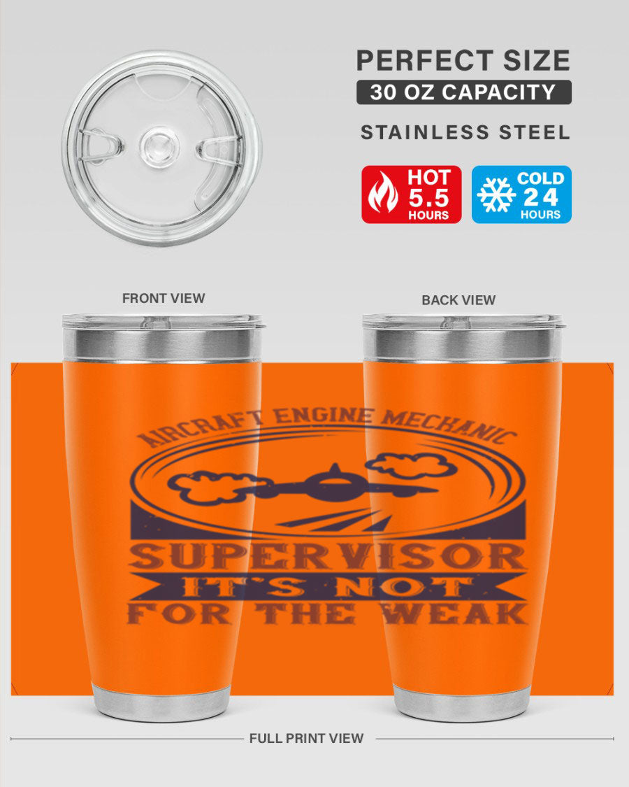 Aircraft Engine Mechanic Supervisor tumbler, double wall vacuum stainless steel with copper lining, featuring a drink-thru lid.
