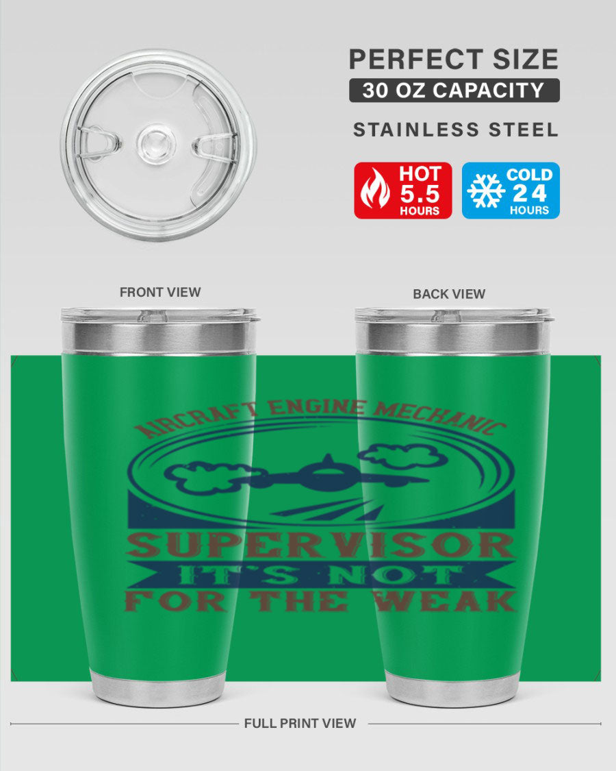 Aircraft Engine Mechanic Supervisor tumbler, double wall vacuum stainless steel with copper lining, featuring a drink-thru lid.