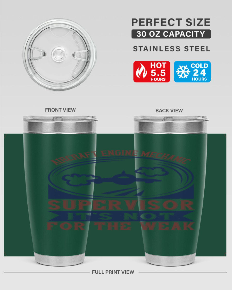 Aircraft Engine Mechanic Supervisor tumbler, double wall vacuum stainless steel with copper lining, featuring a drink-thru lid.